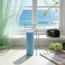 7.87 Inch - 1.97 Inch Blue Vertical Striped Cylindrical Candles, Multiple Sizes, Birthday Gift, Luxury Decor, Room Decor, Autumn Decor, Bedroom, Halloween, Christmas - Blue - View 14