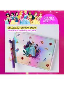 Monogram 1SET Disney Officially Licensed Princess Autograph Book Set Including Hard‑Cover Notebook And Matching Ball‑Point Pen Iridescent Cover With Classic Princess Prints Portable Journal Set For Daily Notes Diary Writing Ideal Birthday Holiday Gift For Fan - Princess - View 5