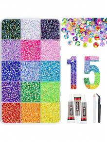 Jelly Resin Rhinestones With Tweezers, 15/24/28/32/40 Grid Mixed Color Crystal Rhinestone Decoration Set, Colorful DIY Rhinestones, Party Accessories, Handmade Crystals, Suitable For DIY Crafts, Clothing, Cups, Shoes, Fabrics, Etc. - A - View 12