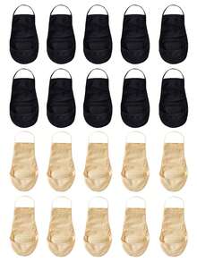 chuanwa（2） 1/5/10 Pairs Summer Ultra Thin Suspender Invisible Boat Socks For Women Solid Color Half Sole Socks Breathable Non-Slip Soft & Fashionable - Multicolor - View 11