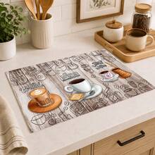 1pc Coffee Pattern Kitchen Countertop Diatomaceous Earth Absorbent Quick-Dry Coffee Machine Mat, Kitchen Home Decor Non-Slip Heat-Resistant, Bowl Dish Cup Drying Mat, Easy To Clean Stain-Hiding, Suitable For Kitchen Dining Table Coffee Bar Kitchen Floor Mat Dining Table Mat Drying Mat Breakfast Mat - Multicolor - View 3