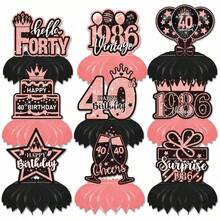 9pcs Dekorasi Pesta Ulang Tahun Wanita ke-30/40/50 - Dekorasi Meja Bola Sarang Lebah Tema Rose Gold, Ciptakan Suasana - mawar emas - View 7