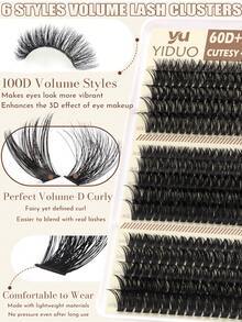 YIDUO 580pcs Cluster Eyelashes Set, 6 Styles Including 60D,80D,100D, 3D Effects, With Eyelash Glue, Makeup Remover, Easy DIY At Home, Daily Makeup Application For Beginners Wedding And Holiday Parties, Beginner-Friendly - Multicolor - View 4
