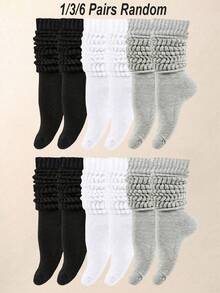 1/3/6 Pairs Random Color Loose Long Socks, All-Match Black White Gray Versatile Socks, Suitable For Girls And Little Girls, Girls Clothing Accessories - Multicolor - View 4