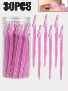 Juego de 30 piezas de rasuradora de cejas rosa con brillo, recortadora y rasuradora de cejas, herramienta exfoliante para raspar la piel, recortadora para depilación corporal y juego de rasuradora facial y de cejas, hoja de mango largo con cubierta protectora de precisión, herramienta de arreglo de cejas para mujeres, adecuada para uso diario o de viaje - Rosa brillante - Ver 6