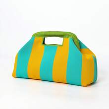 New Fashion Colorblock Striped Knit Handle Tote Bag, Foldable Clutch, Women's Wallet, Suitable For Party, Travel, Campus Daily Use - Color-blocked Stripes - View 14
