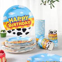 Cow Print Birthday Disposable Tableware Set, 7/9 Inch Party Plates, Disposable Paper Plates And Cups, Suitable For Holidays, Weddings, Engagements, Birthdays, Parties, Celebrations - Multicolor - View 7