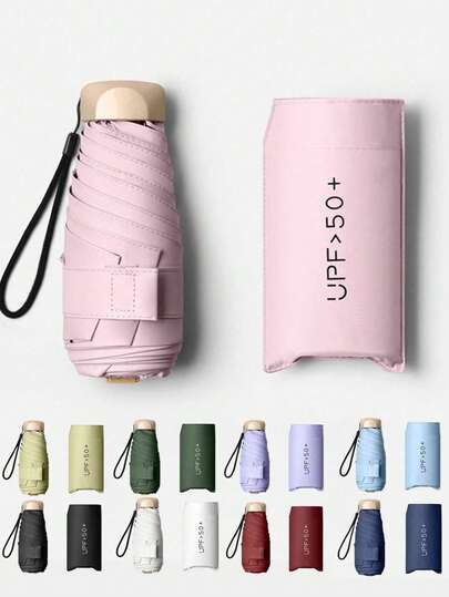 19cm/7.5 Inch Mini Folding Umbrella, Women's Portable Outdoor Sun Umbrella, UV Protection Sun Umbrella With Storage Bag, Travel Summer Sun Protection, Windproof And Waterproof