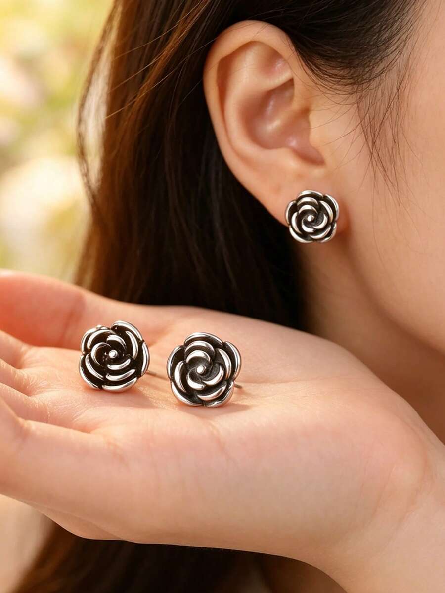 1 Pair Elegant Stud Earrings For Women, Wedding, Engagement, Party, Valentine's Day Gift - Silver - View 1