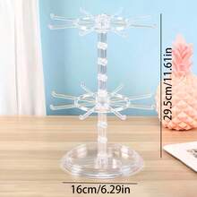 1pc 2-Tier Rotating 16-Hook Storage Rack, Adjustable Bottom Distance Key Holder Display Stand, Entryway Key Organizer For Fashion Glasses, Glasses, Jewelry, Accessories - Multicolor - View 3