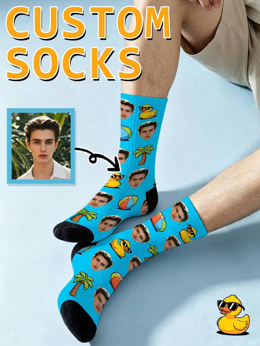 1 Pair Customized Face Pattern Socks, Summer Fun Cute Smile Design, Birthday Gift, Wedding Gift, Best Friend Gift, Family Socks, Holiday Gift