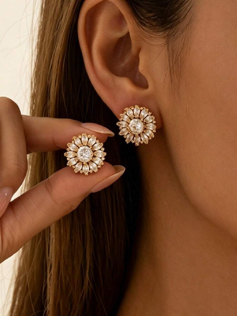 Pendientes de botón con girasol de moda - Pendientes de estilo elegante y sencillo para mujeres - Multicolor - Ver 1