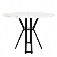 Mesa de comedor redonda (100 x 100 x 76 cm), mesa redonda ligera y lujosa para 4-6 personas, adecuada para comedor y sala de estar, patas doradas, sobremesa con efecto mármol en MDF - Negro - Ver 6