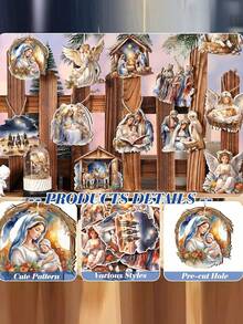 24pcs/12pcs/1pc Wooden Jesus Hanging Decor - Christmas Stable Theme Wooden Hanging Decor, Scene Props And Christmas Tree Decorations; Perfect For Christmas Party And Home Decor - One Size Fits All - View 6