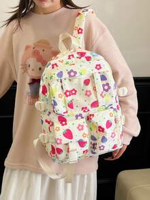 Dedoo Backpack Lunch Bag Two Pencil Cases 4Pcs,Colorful Floral Strawberry,No Pendant Clear Pocket Multi Layer Zipper Compartments,For Teen Girls SchoolDaily - Multicolor - View 5