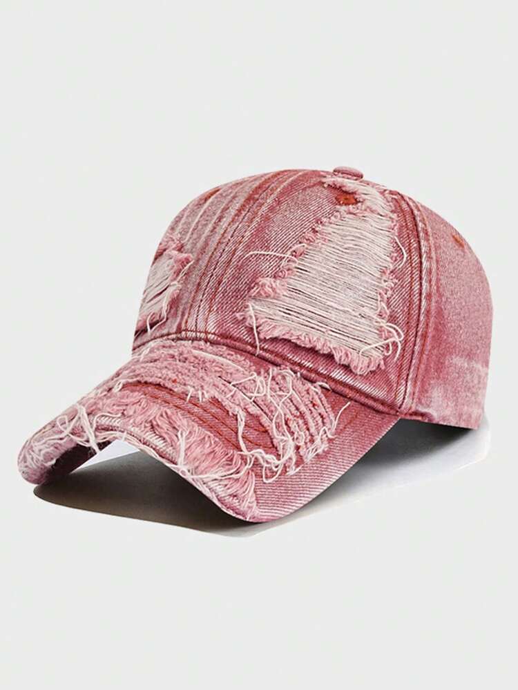 1pc Washed Distressed Ripped Denim Baseball Cap, Unisex Couple Matching Hat, Outdoor Versatile All-Season Soft Crown Curved Brim Cap - Multicolor - View 10
