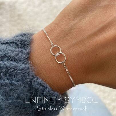 1pc, Dainty Silvery Bracelet, Interlocking Circle Infinity Bracelet, Mother Daughter Gift, Minimal Jewellery, Bridesmaid Gift, Waterproof Stainless