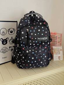 Dedoo Colorful Star Print 3Pcs Backpack Set, Label Decor Multi Zipper Pockets Adjustable Straps Student Bag For School Daily Travel Without Pendant - Black - View 6