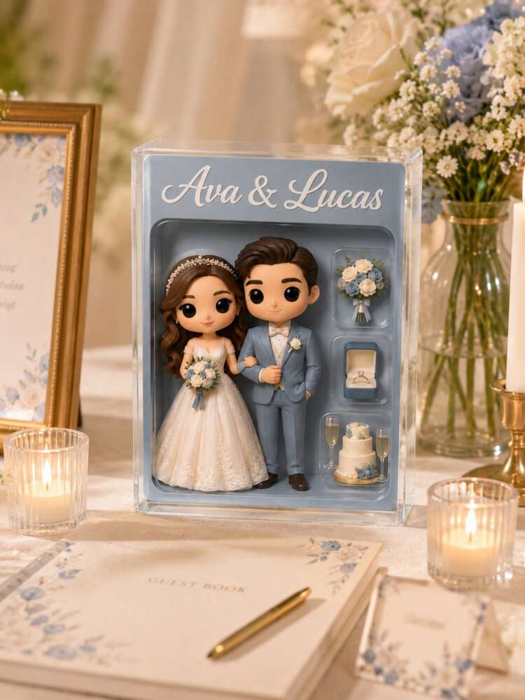 Custom 2D Portrait, Personalized Digital Portrait Art, Custom Photo To 2D Cartoon Acrylic Plaque, Wedding Souvenir, Personalized Acrylic Keepsake, Anniversary Gift, Perfect Keepsake For Special Someone, Personalized Photo Stand, Office Decor, Elegant Living, Photo Gift - Multicolor - View 8