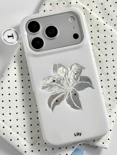 1PC Ins Foil Texture Lily Flower IMD Full Coverage Anti-Drop PC Phone Case Compatible With Apple 11 Pro Max/12 Pro Max/13 Pro Max/14 Pro Max/15 Pro Max/16 Pro Max/17 Pro Max