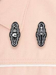 2 Buah Pin Enamel Tengkorak Gothic Gelap, Mawar Tengkorak Hitam Putih dan Lencana Kerangka Lengkap, Aksesori Fashion, Hadiah Unik untuk Pecinta Punk - Hitam dan Putih - View 4