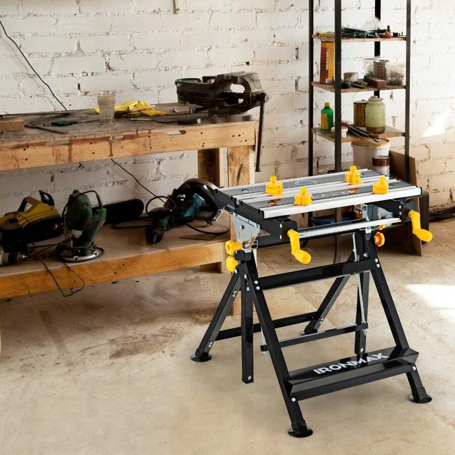 Portable Folding Work Table With Tiltable Platform, 7-Height Adjustment, 8 Sliding Non-Marring Clamps & 2 Rotary Clamping Handles - Compact Multifunctional Workstation For DIY, Crafting, Repair, And Hobby Projects - Black - View 1