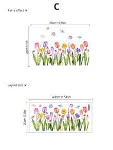 Watercolor Spring Tulip Waistline Wall Sticker, Multicolor Flowers And Butterflies, Self-Adhesive Waterproof, Suitable For Bedroom And Kitchen Baseboard And Wall Corner Decoration, French Cream Country Style Wall Surface Renovation Soft Sticker - Wall Stickers - View 14