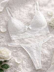 Seduction Lace Lingerie Set Side Adjustment Sensual Feminine Sexy - 白色 - 查看 8