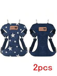Denim Dog Harness Leash Set, Star Pattern Suitable For Small & Medium Dogs, Denim Jacket Outfit For Poodle, Corgi, Puppy Pet Supplies - Navy Blue - View 17