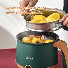 1 Pc Olla Eléctrica Multifuncional + Sartén Antiadherente 2 En 1 | Capacidad De 2.2 Litros / 300W-600W Ajustable | Ideal Para Hacer Sopas / Saltear / Uso Doméstico | Con Vaporera De Acero Inoxidable + Tapa De Vidrio | Calentamiento Uniforme | Cocina Rápida - Verde - Ver 6