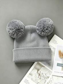 3pcs/1pc Warm Knitted Knitted Hat, Cute Plush Double Pom Pom Design, Thickened Hat Body, Suitable For Newborns - Multicolor - View 15