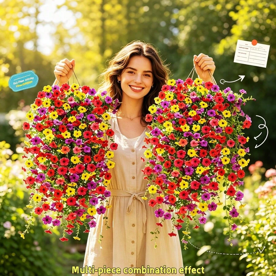 12 Buah Bunga Violet Buatan Gantung Berwarna Campuran, Dekorasi Bunga Gantung Panjang untuk Balkon, Halaman, Pagar, Teras - MultiWarna - View 1