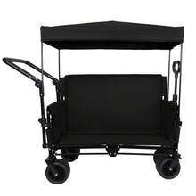 3-In-1 Folding Wagon Cart With Bench Seat & Detachable Canopy, Black Steel Frame - default - View 6