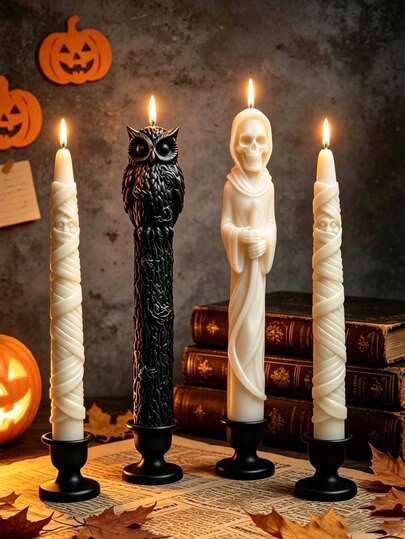 1pc Halloween Long Ghost Pillar Scented Candle, Fun Creative Atmosphere Decor, White Mummy Shaped Handmade Soy Wax Candle, Suitable For Halloween Party Home Decoration Holiday Gift