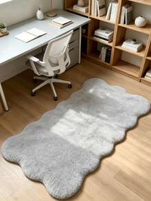 1pc Light Gray Wavy Edge Asymmetrical Area Rug, Decorative Carpet, Floor Mat, Living Room Rug, Bedroom Rug, Universal Carpet - Light Grey - View 5