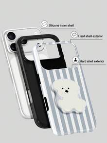 Koolife 1 buah Casing Ponsel Motif Garis + Stand Ponsel, Desain Minimalis, Bahan PC+TPU, Cangkang Keras Mengkilap 2-in-1, Anti Gores Anti Guncangan, Cocok Untuk iPhone 11, 12, 13, 14, 15, 16, 17/Pro/ProMax - Biru - View 3