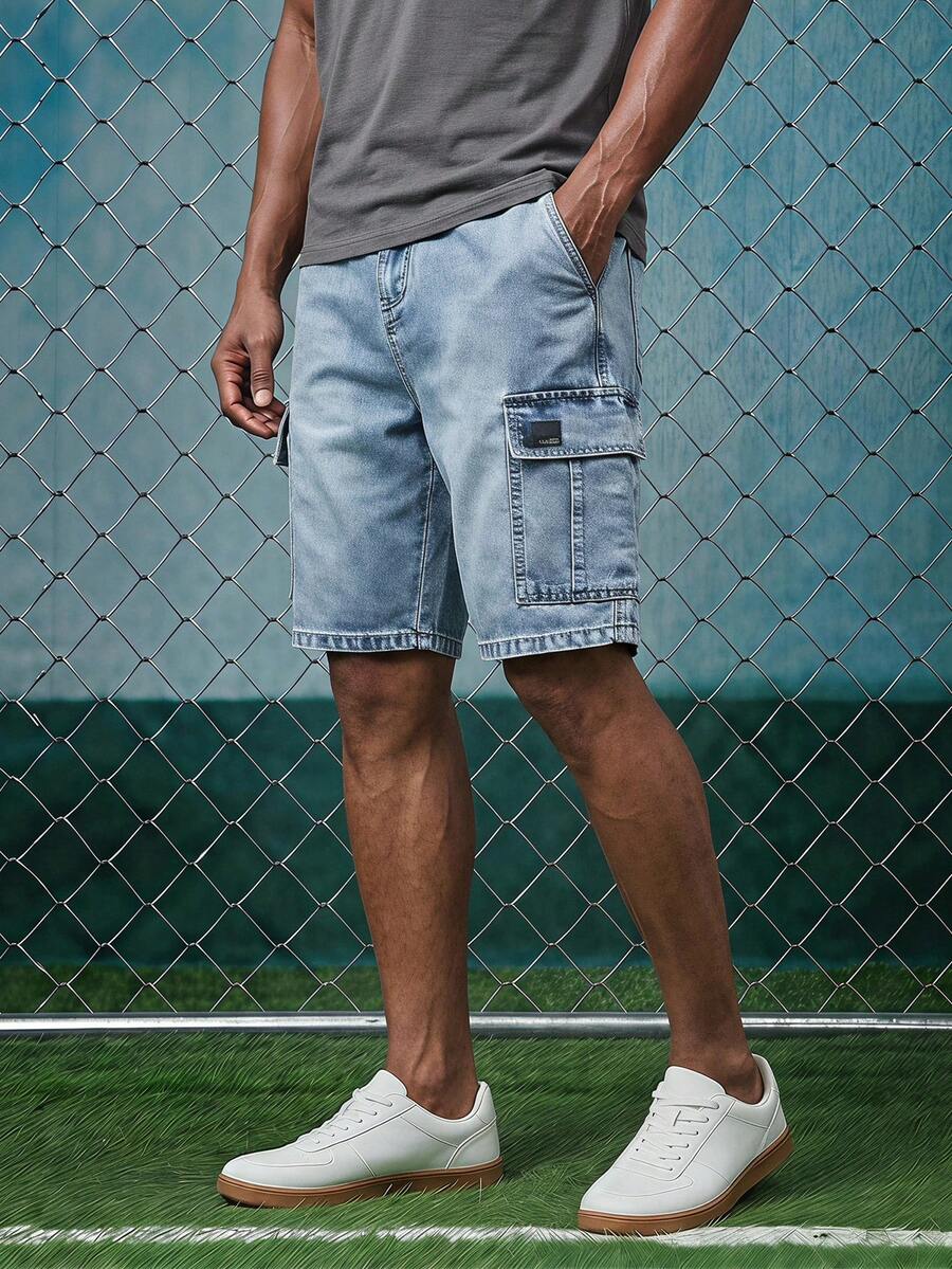 EVRINFINITE Men's Casual Washed Denim Cargo Shorts Jorts - Royal Blue - View 1