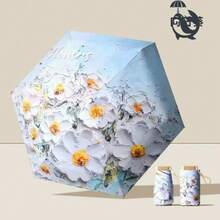 Mini guarda-chuva portátil de cápsula de pintura digital proteção UV sol e chuva de dupla utilização - girassol - Visão 2