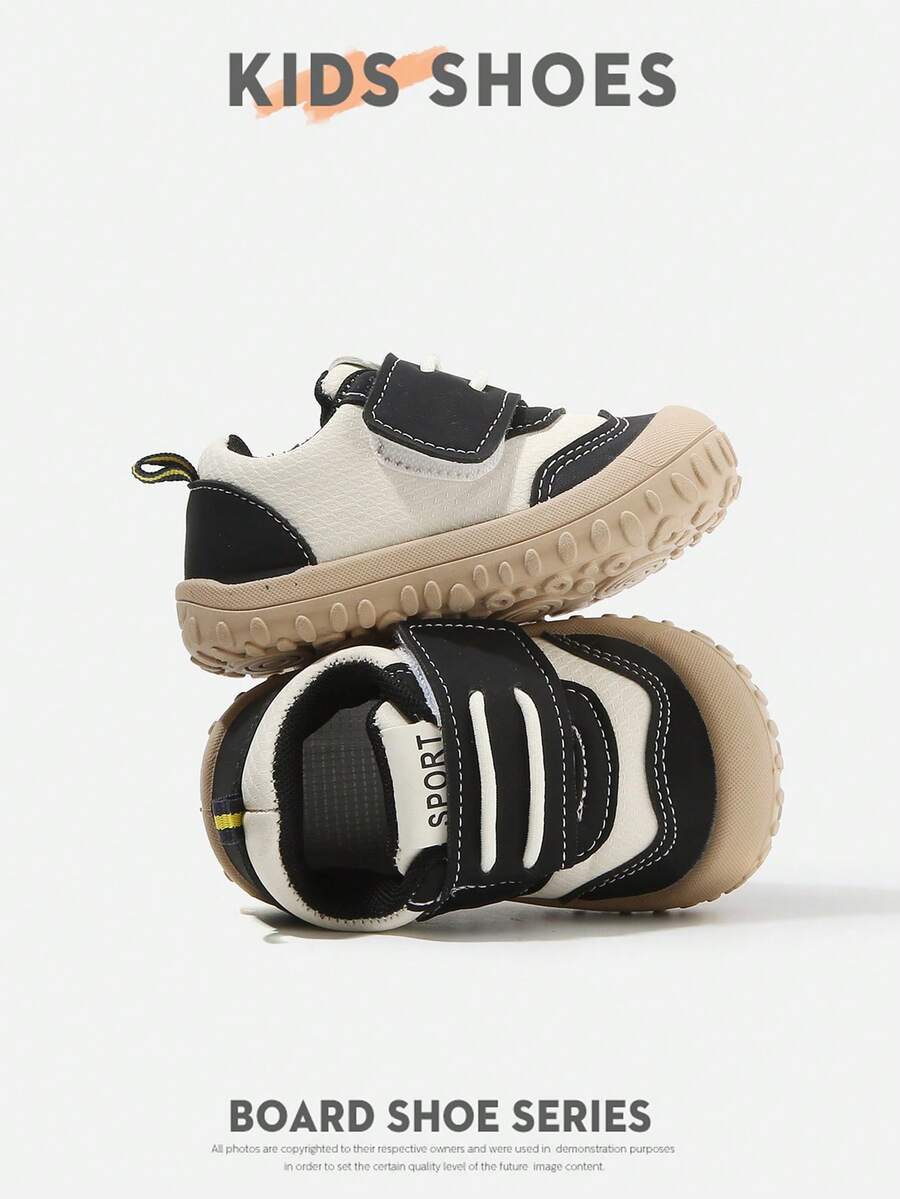 1 Pair Infant Toddler Colorblock Hook & Loop Flat Casual Sneakers For Daily Wear And Outings [Select Based On Actual Cm Inner Length] - Black - View 1
