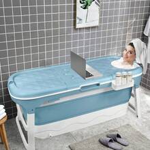 Foldable Adult Bathtub With Built-In Massage Roller, Detachable Cover & Stable Bath Stand – Compact Blue-And-White Design (148 * 62 * 53 Cm), Lightweight And Easy To Assemble, Store Or Move; Smooth Surface, Rounded Edges, Drain Plug Included; Ideal F - 148 X 62 X 52cm - View 9