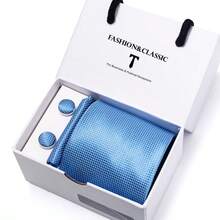 AlanKing 3-Piece Set: Blue Necktie, Pocket Square & Cufflinks, Romantic White Gift Box, Suitable For Formal Business, Wedding,Festival,Fathers Day Gift - Color Mixing - View 23
