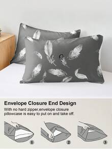 2/3pcs Feather Print Fitted Sheet Set, Brushed Microfiber, Soft, Breathable And Comfortable, Machine Washable, Cottage, Fresh And INS-Inspired Bedding For Twin, Full, Queen And King Beds, Ideal For Home, Dorm, Guest Room, Vacation Rental Or Gift - Multicolor - View 6
