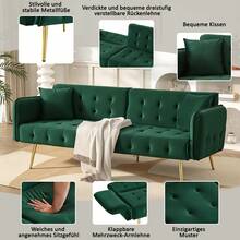 Two-Seater Multifunctional Sofa Bed With Bed Function, Adjustable Backrest And Multi-Position Armrests. Modern Folding Sofa Bed For Living Room - Velour Upholstery. Spacious Sleeping Area. - 綠色 - 查看 3