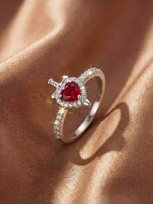 1pc 925 Sterling Silver Vintage Style Red Heart Ring, Women's Daily Accessory Or Gift - Red Love Heart - View 4