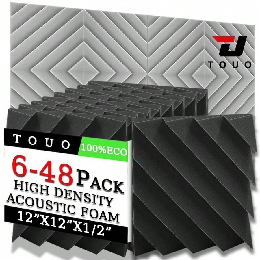 TOUO Acoustic Foam 6-48 Pcs Offices Acoustic Treatment Diamond Groove Foams Panels High-Density Sound Absorbing Material - TOUO - View 1