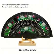 Random Pattern Folding Fan, Spanish Classical Double-Sided Painted Wooden Fan, Handheld Folding Fan With Vintage Handmade Bamboo Handle And Tassel, Hollow Dance Fan, Home Decor Craft, Elegant Gift For Women, Suitable For Wedding, Cheongsam And Performance - Multicolor - View 4