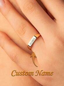 Women's Custom Square Bar Ring - Personalized Name/Date Engraved Minimalist Ring - Exquisite Jewelry Gift, Suitable For Girlfriend, Wife, Mother, Perfect For Anniversary, Valentine's Day, Wedding Gift - Multicolor - View 1