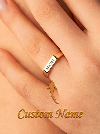 Anillo de barra cuadrada personalizado para mujer - Anillo minimalista con nombre/fecha grabados personalizados - Regalo de joyería exquisita, adecuado para novia, esposa, madre, perfecto para aniversario, Día de San Valentín, regalo de boda