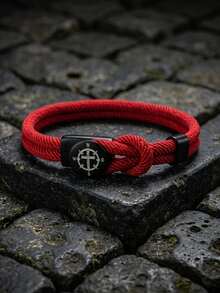 diffone Pulsera de moda hecha a mano con cuerda de Milán de 4MM, pulsera brazalete con brújula y cruz grabadas para hombres, joyería de brazalete - Pulsera de cordón con apertura - Ver 2