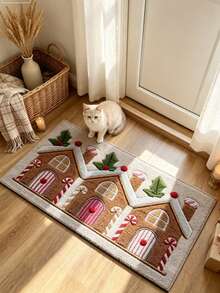 1/2pcs Christmas House Kitchen Mat, Door Mat, Living Room Rug, Living Room Small Rug, Bedroom Rug, Living Room Home Decor, Outdoor Rug, Washable Rug - Multicolor - View 3